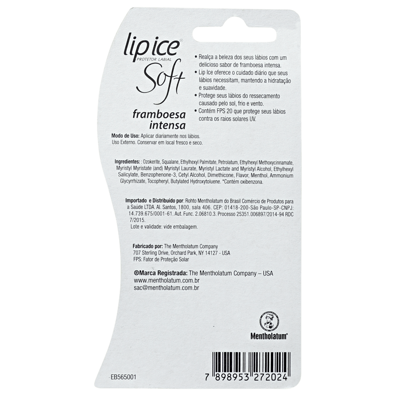Lip Ice Soft Framboesa Intensa FPS 20 - Protetor Labial 2g