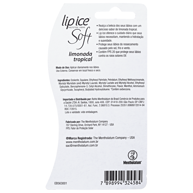 Lip Ice Soft Limonada Tropical FPS 20 - Protetor Labial 2g