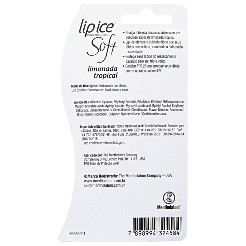 Lip Ice Soft Limonada Tropical FPS 20 - Protetor Labial 2g