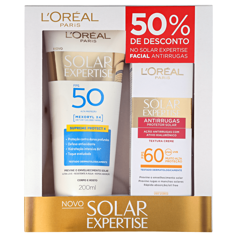 Kit L'Oréal Paris Solar Expertise FPS 50 e 60 - Protetor Solar Facial 50g + Corporal 200ml