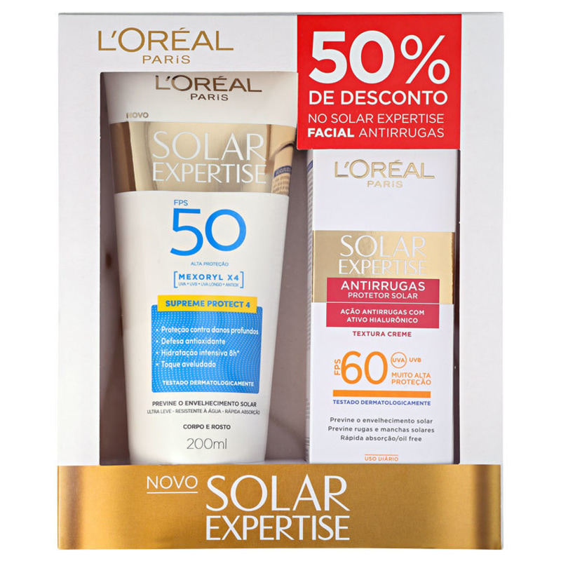 Kit L'Oréal Paris Solar Expertise FPS 50 e 60 - Protetor Solar Facial 50g + Corporal 200ml