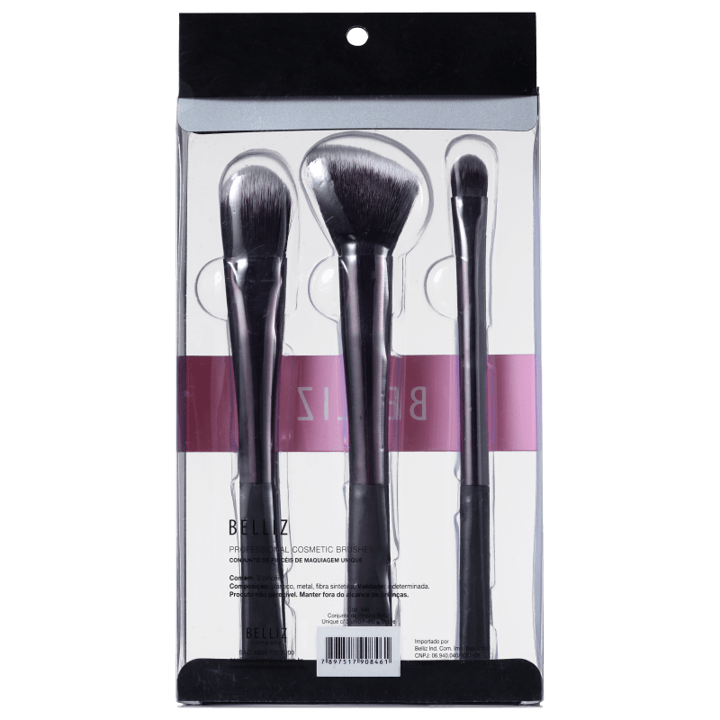 Kit de Pincéis Belliz Unique Preto e Cobre (3 produtos)
