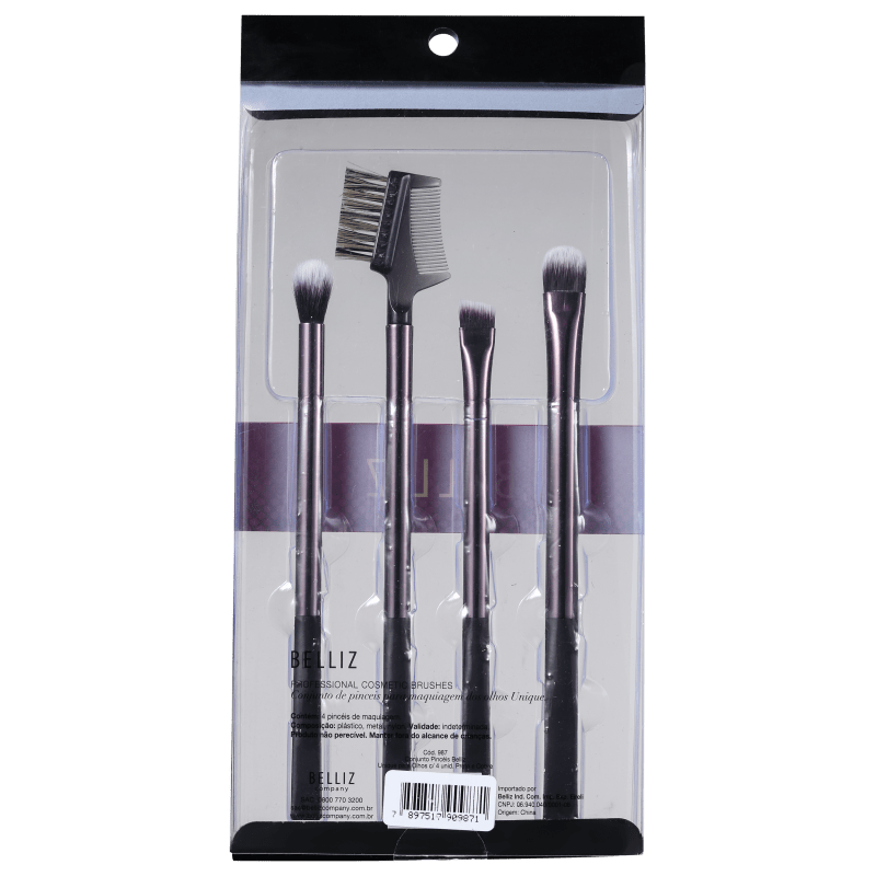 Kit de Pincéis Belliz Unique para Olhos Preto e Cobre (4 produtos)