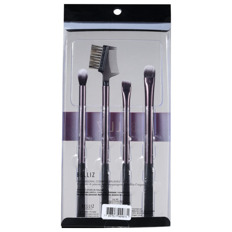 Kit de Pincéis Belliz Unique para Olhos Preto e Cobre (4 produtos)