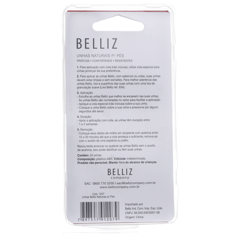 Belliz Naturais para os Pés - Unhas Postiças (24 unidades)