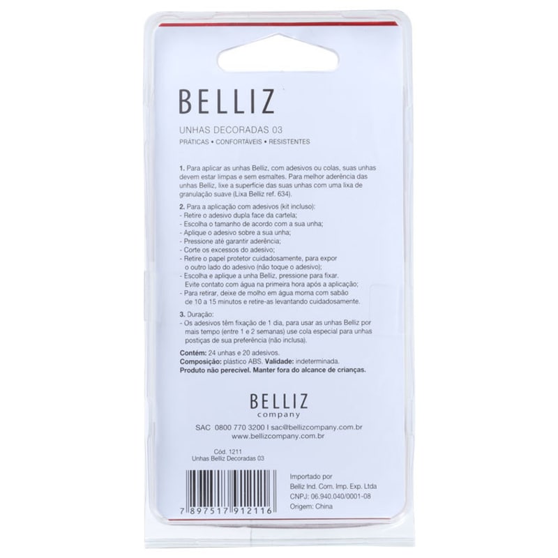 Belliz Decoradas 03 - Unhas Postiças (24 unidades)