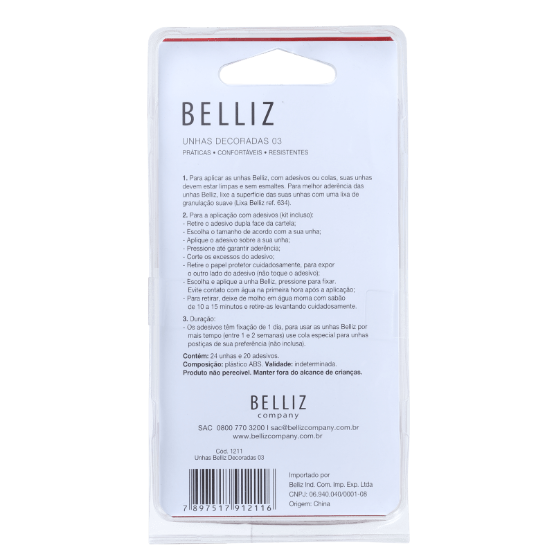 Belliz Decoradas 03 - Unhas Postiças (24 unidades)