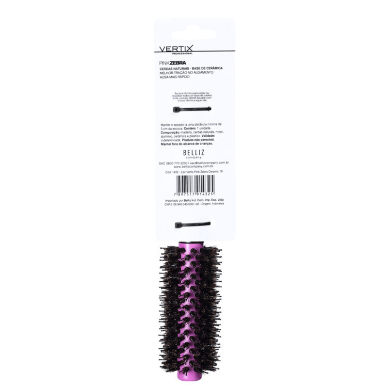 Vertix Pink Zebra Ceramic - Escova Cerâmica 19Mm