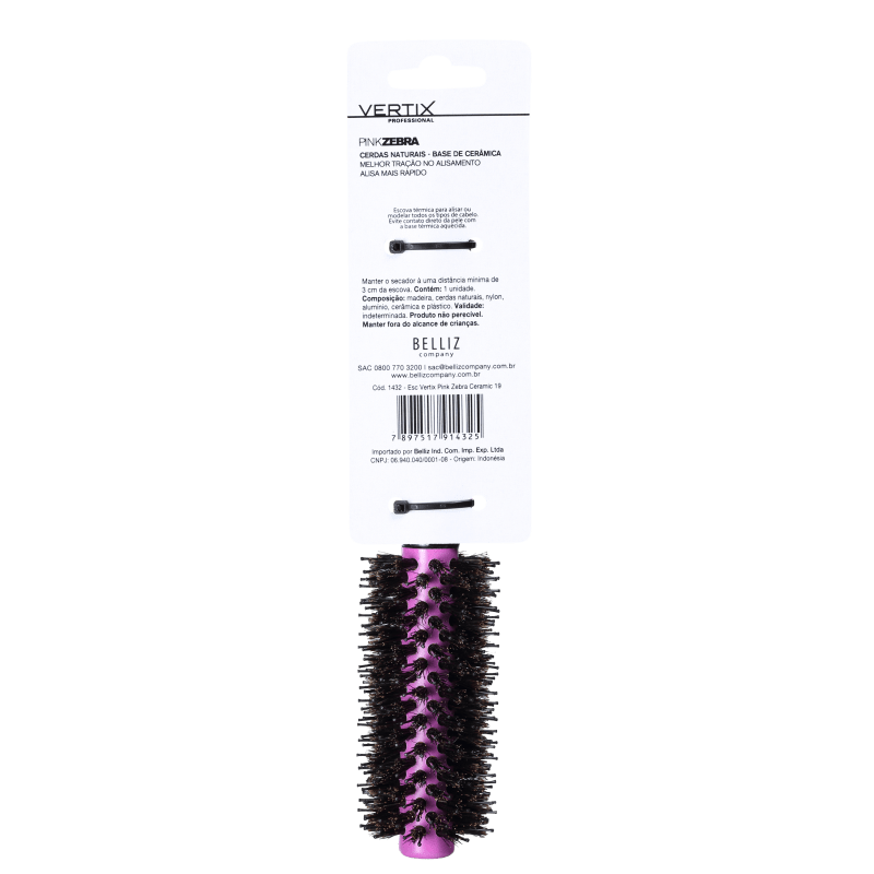 Vertix Pink Zebra Ceramic - Escova Cerâmica 19Mm