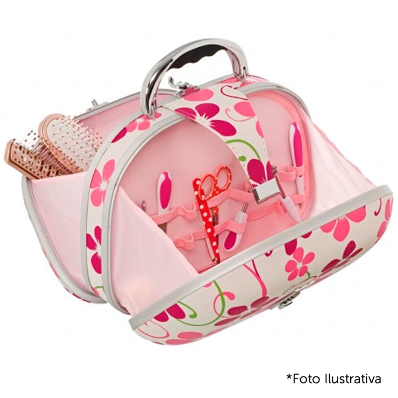 Belliz Eva Média Teen - Maleta Estampa Flores Rosa