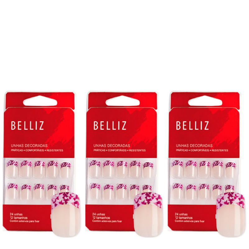 Kit Belliz Unhas Postiças Decoradas 02 (3 produtos)