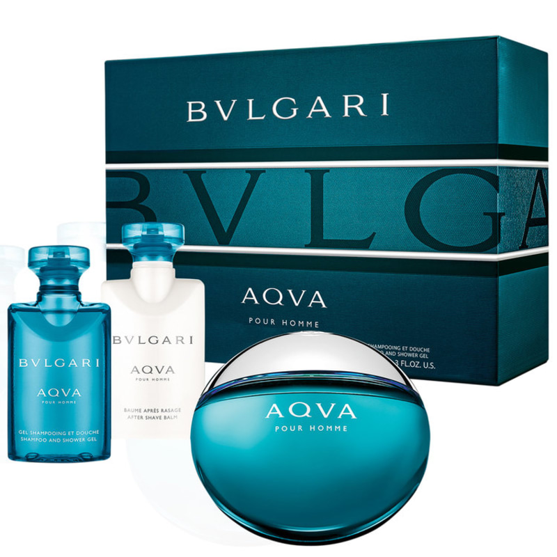 Conjunto Aqva Bvlgari Masculino - Eau de Toilette 50ml + Pós-Barba 40ml + Gel de Banho 40ml