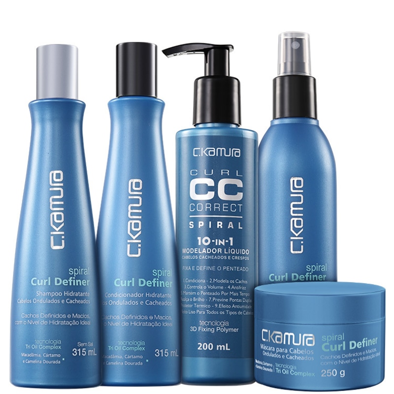 C.Kamura Spiral Curl Definer Tri Oil Complex CC Correct Kit (5 Produtos)