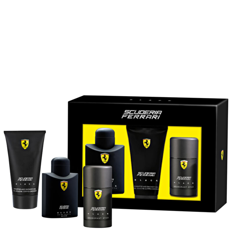 Conjunto Ferrari Scuderia Black Masculino - Eau de Toilette 125ml + Gel de Banho 150ml + Desodorante 75ml