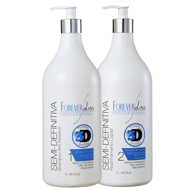 Forever Liss Professional Power System 3D Escova Semi-Definitiva Kit (2 Produtos)