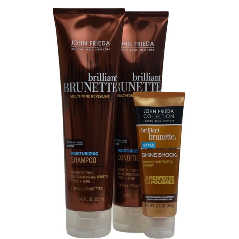John Frieda Brilliant Brunette Moisturizing Shine Kit (3 Produtos)