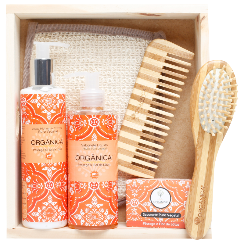Kit Banho Orgânica Natural Pêssego & Flor de Lótus (6 produtos)