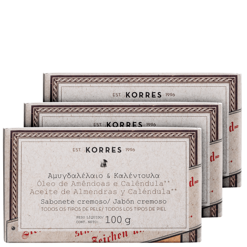 Kit Korres Óleo de Amêndoas e Calêndula - Sabonetes em Barra 3x100g