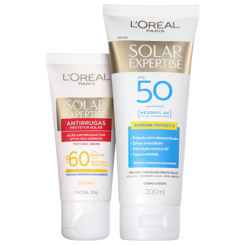 Kit L'Oréal Paris Solar Expertise FPS 50 e 60 - Protetor Solar Facial 50g + Corporal 200ml