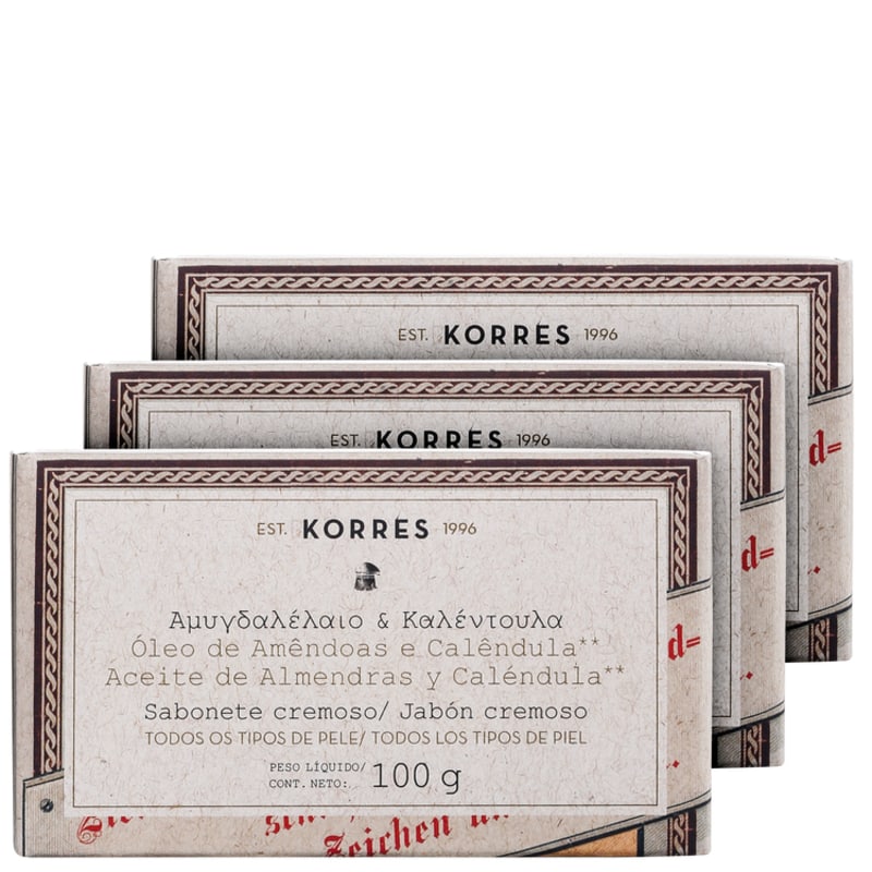 Kit Korres Óleo de Amêndoas e Calêndula - Sabonetes em Barra 3x100g