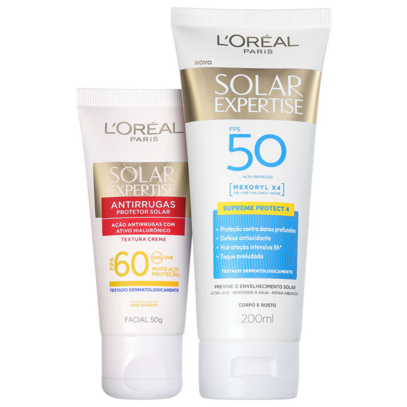 Kit L'Oréal Paris Solar Expertise FPS 50 e 60 - Protetor Solar Facial 50g + Corporal 200ml