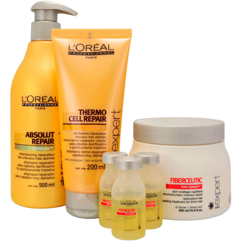 L'Oréal Professionnel Fiberceutic Ritual de Reconstrução Cabelos Grossos Com Química Kit (4 Produtos)