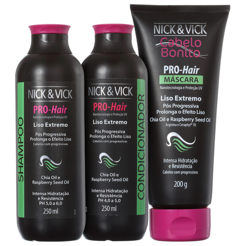 Nick & Vick PRO-Hair Liso Extremo Sem Frizz Kit (3 Produtos)