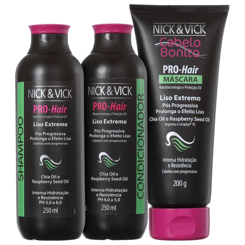 Nick & Vick PRO-Hair Liso Extremo Sem Frizz Kit (3 Produtos)