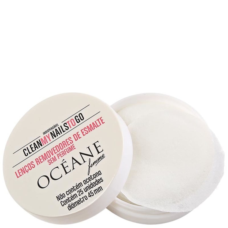 Océane Femme Clean My Nails To Go Sem Perfume com Cartela - Lenço Removedor de Esmalte (25 unidades)