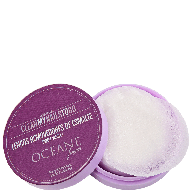Océane Femme Clean My Nails To Go Sweet Vanilla com Cartela - Lenço Removedor de Esmalte (25 unidades)