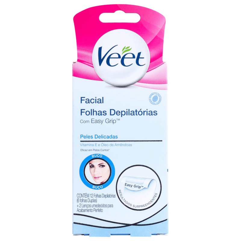 Veet Peles Delicadas - Folhas de Cera Facial (12 unidades)