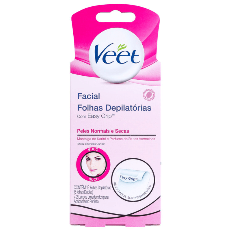 Veet Peles Normais e Secas - Folhas de Cera Facial (12 unidades)