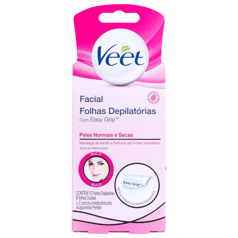 Veet Peles Normais e Secas - Folhas de Cera Facial (12 unidades)