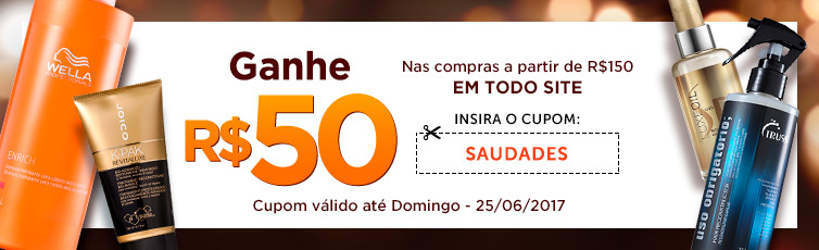 Ganhe R$50 nas compras acima de R$150 em todo site