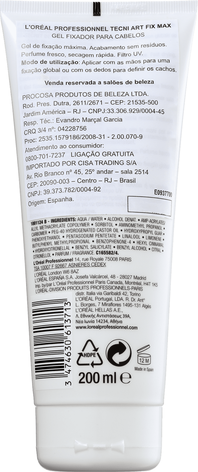 L'Oréal Professionnel Tecni Art Fix Max Gel Force 6 - Gel Fixador 200ml