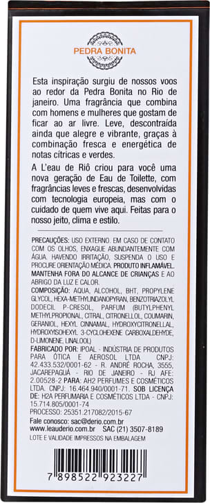 Pedra Bonita Portátil L'Eau de Riô Eau de Toilette - Perfume Unissex 15ml