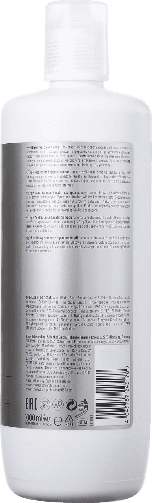 Schwarzkopf Professional BlondMe pH Acid Balance - Shampoo 1000ml