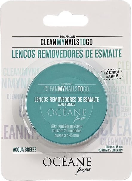 Océane Femme Clean My Nails To Go Acqua Breeze com Cartela - Lenço Removedor de Esmalte (25 unidades)