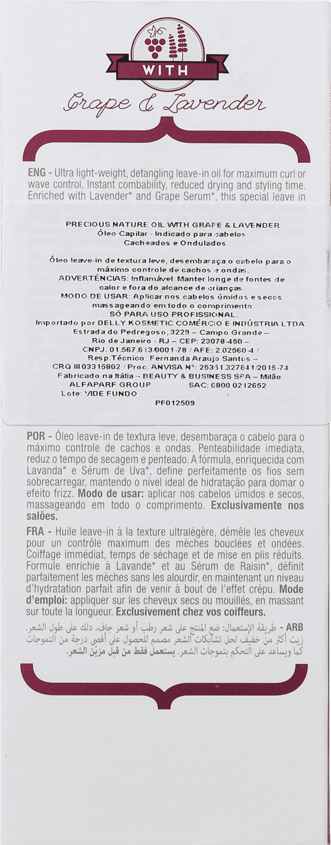 Alfaparf Precious Nature Grape & Lavender - Óleo Capilar 100ml