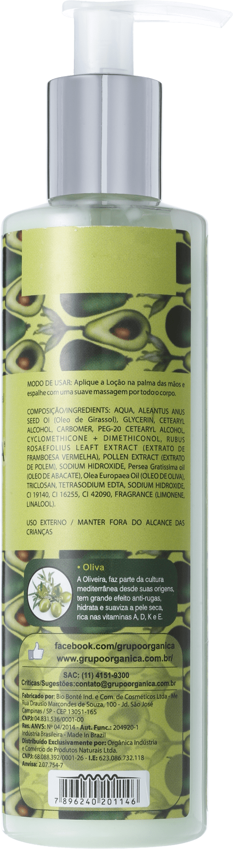 Orgânica Puro Vegetal Abacate e Oliva - Loção Hidratante Corporal 250ml