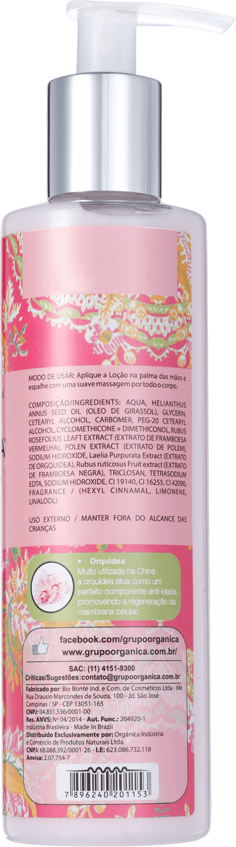 Orgânica Puro Vegetal Framboesa e Orquídea - Loção Hidratante Corporal 250ml
