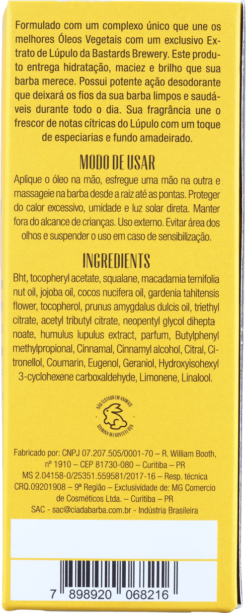 Cia da Barba Lúpulo de Cerveja Bastards - Óleo para Barba 30ml