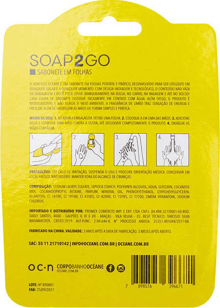 Soap2Go Limão - Sabonete em folhas 30un