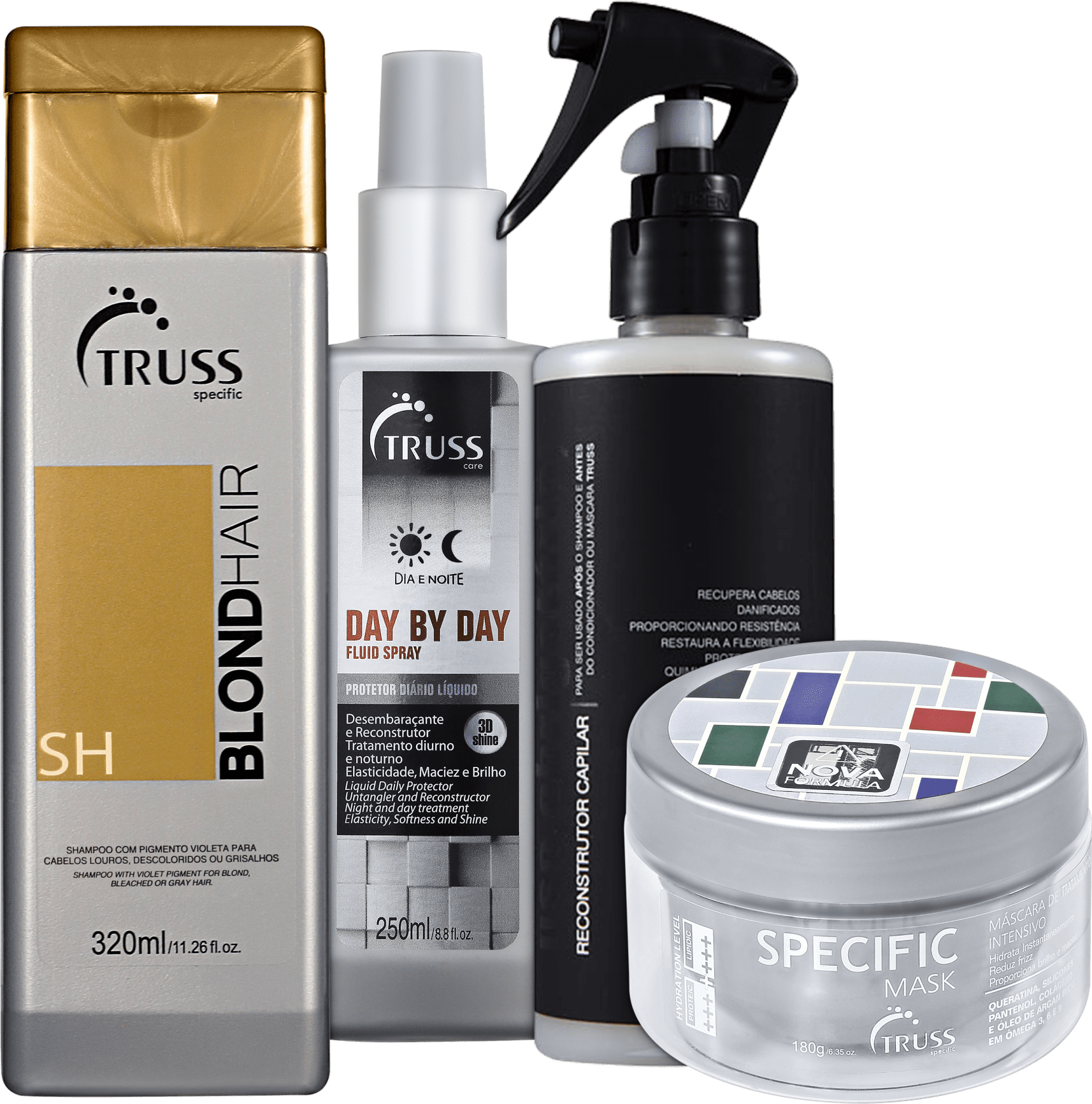 Truss Escova Reconstrução e Maciez Cabelos Loiros Kit (4 Produtos)