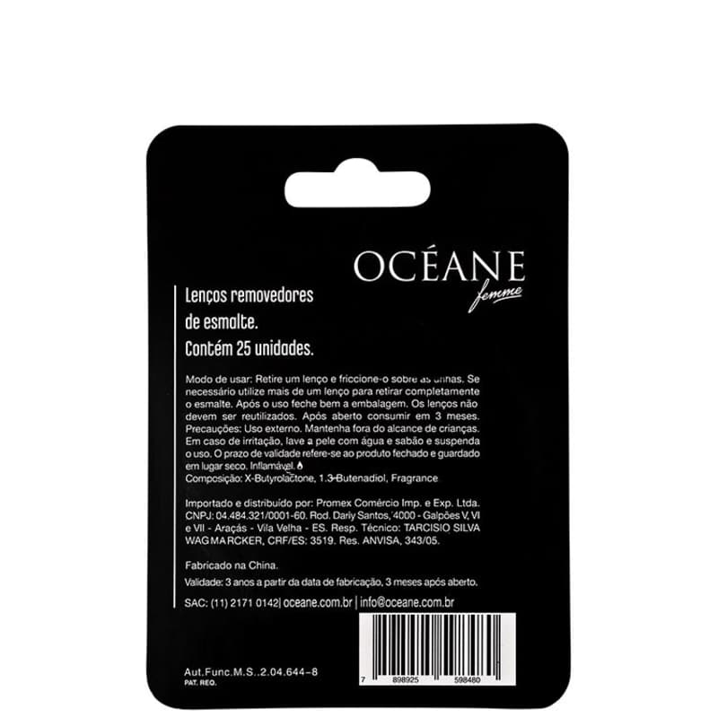 Océane Femme Clean My Nails To Go Acqua Breeze com Cartela - Lenço Removedor de Esmalte (25 unidades)