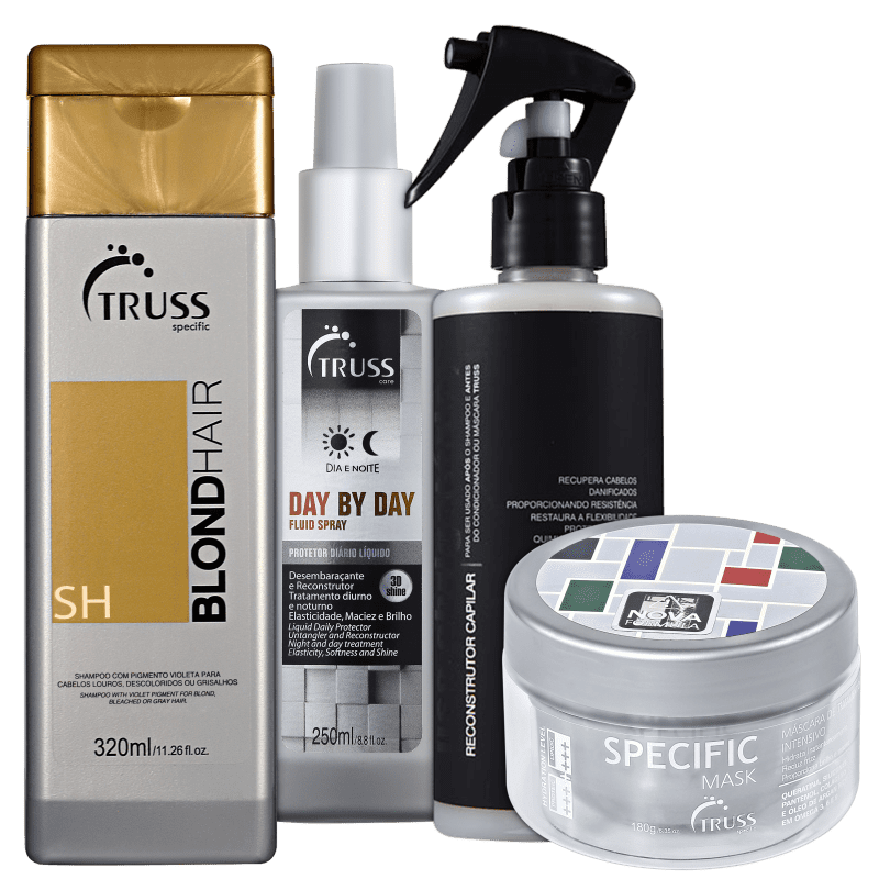 Truss Escova Reconstrução e Maciez Cabelos Loiros Kit (4 Produtos)
